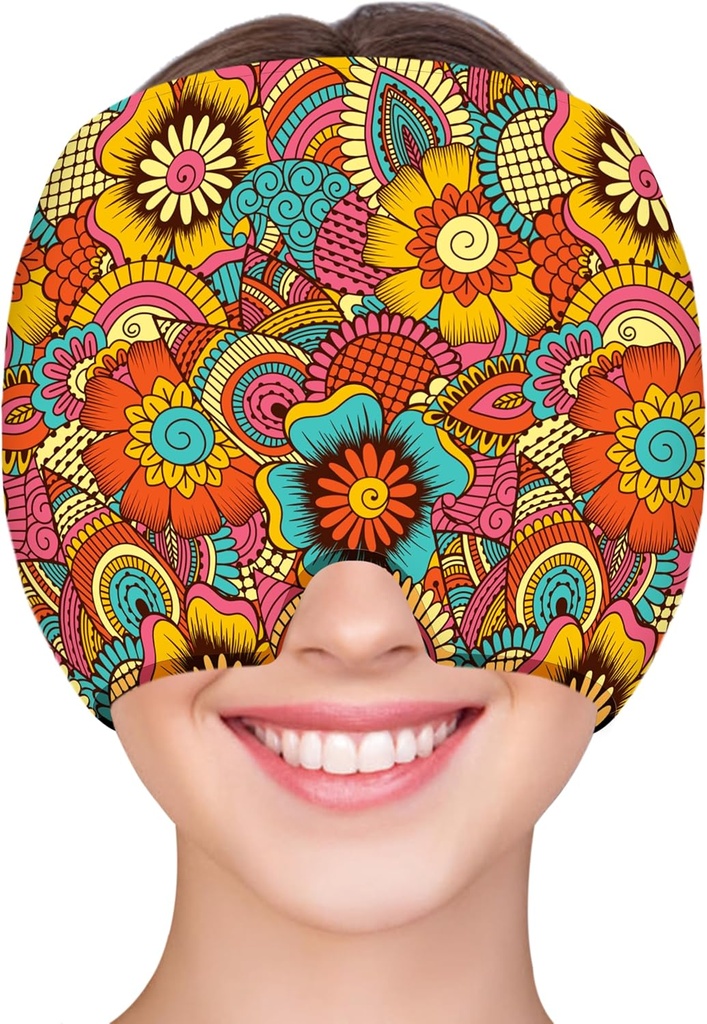 ZNÖCUETÖD Migrene Relief Cap Capac de ajutor de cap Cap de gheaţă capac rece pentru Migrene Cefalee Sinus stres Tensiune Cap de gheaţă Pachet de gheaţă Wrap Migrene Masca Hangover Cap de gheaţă Beanie fierbinte / rece Compresie Femei