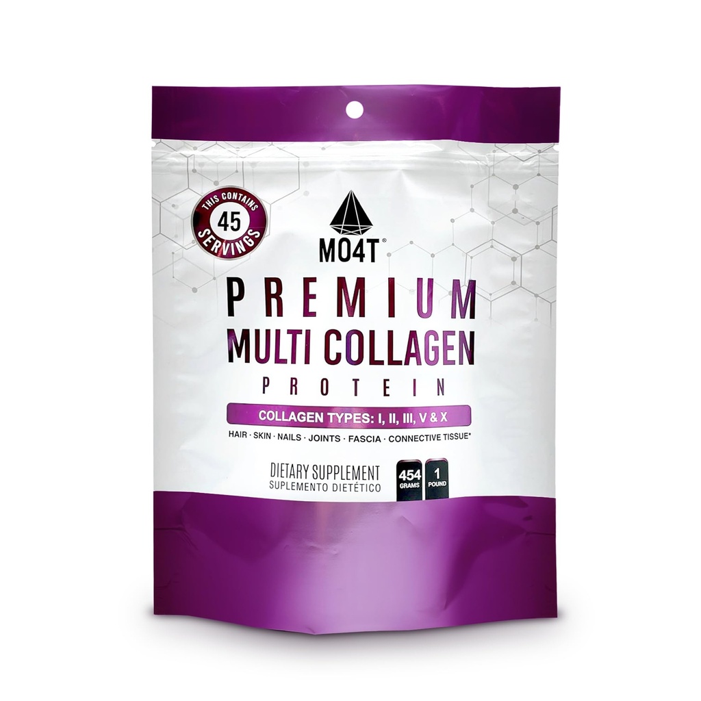 MO4T Pulbere multicolagen hidrolizată - Proteină Colagen- Colagen Peptides-tip 1,2,3,5,10 -Sugar-Free, (1 liră) Păr, piele & unghie, Paleo & Keto, Non-GMO