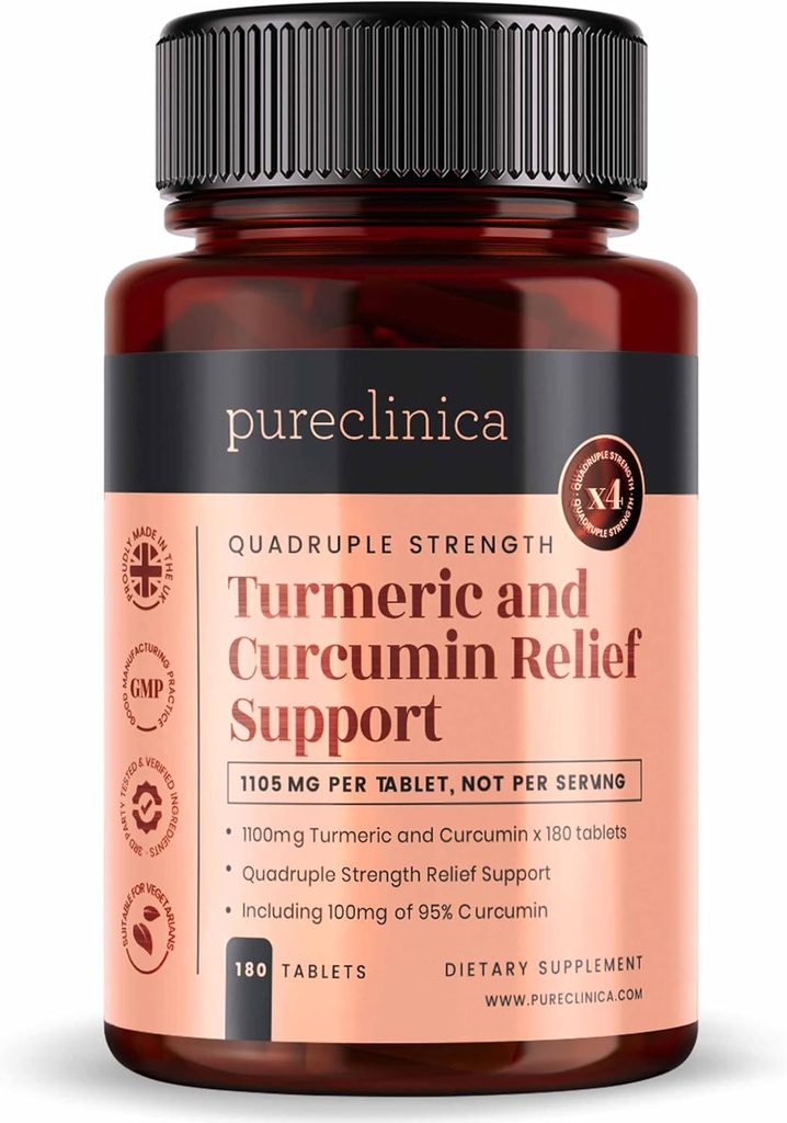 1100 mg Turmeric și Curcumin x 180 comprimate - 6 luni de aprovizionare - w/95% Curcumin & 5mg extract de Pepper negru