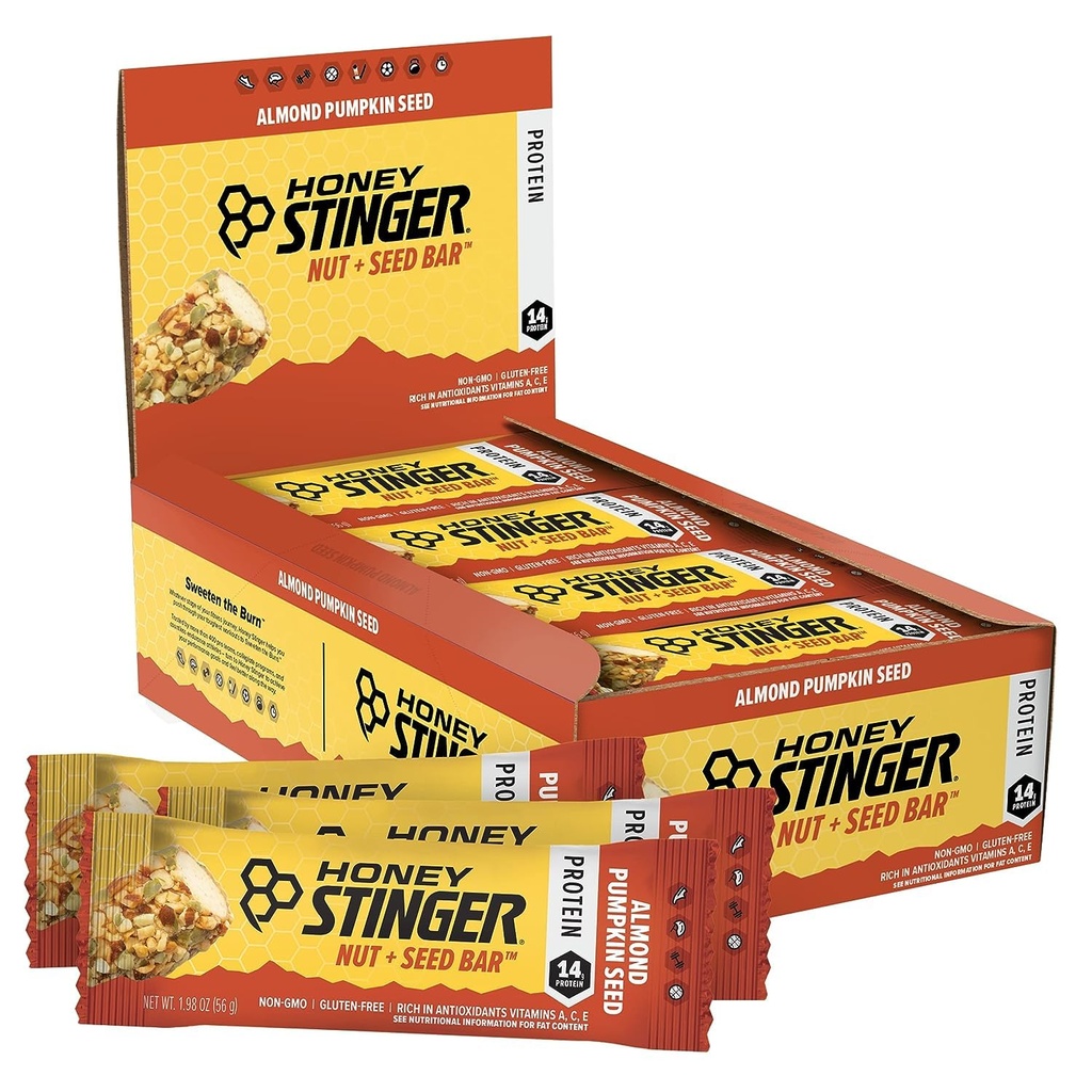 Honey Stinger Nut + Seed Bar, Almond Dovleac Seed, Proteine Packed Alimente pentru Exercitii, Rezistenta, Performanta si Recuperare, Sport nutritie Snack Bar pentru Home & Gym, Post Workout, Cutie de 12