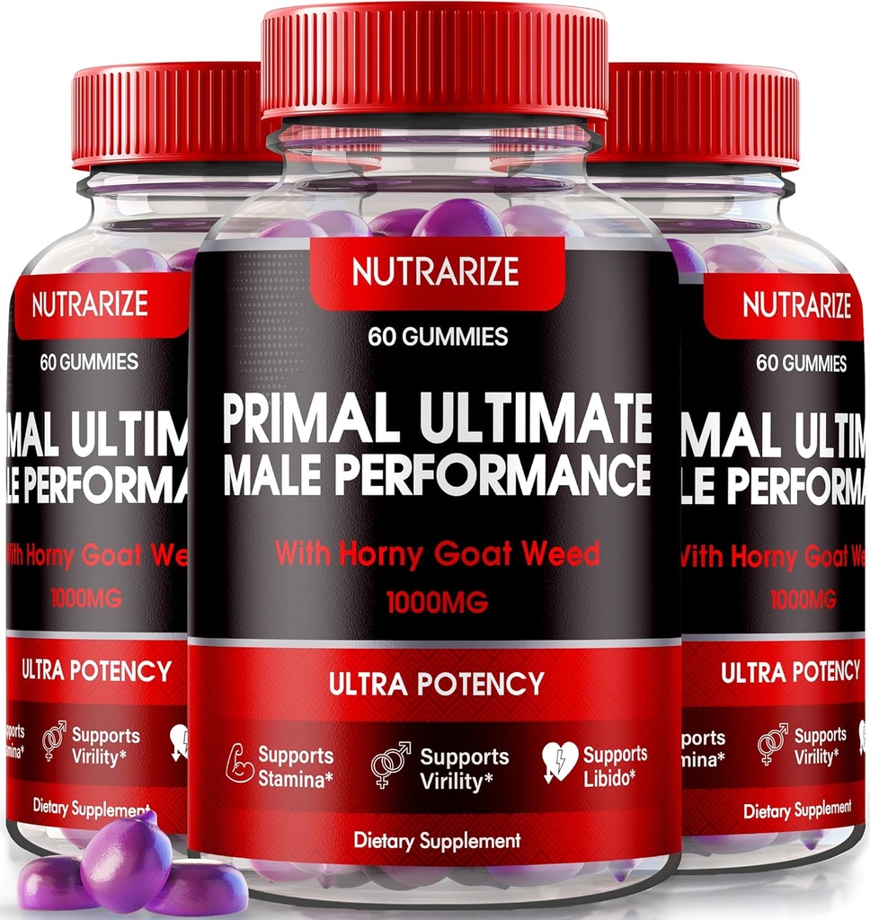 NutraRize (3 ambalaj) Gumiile supreme primare, Suplimentul oficial de performanță PrimalUltimate, Cheia pentru a restabili încrederea, Gummy Premium, Premium Prime Recenzii oficiale (180 Gummies)