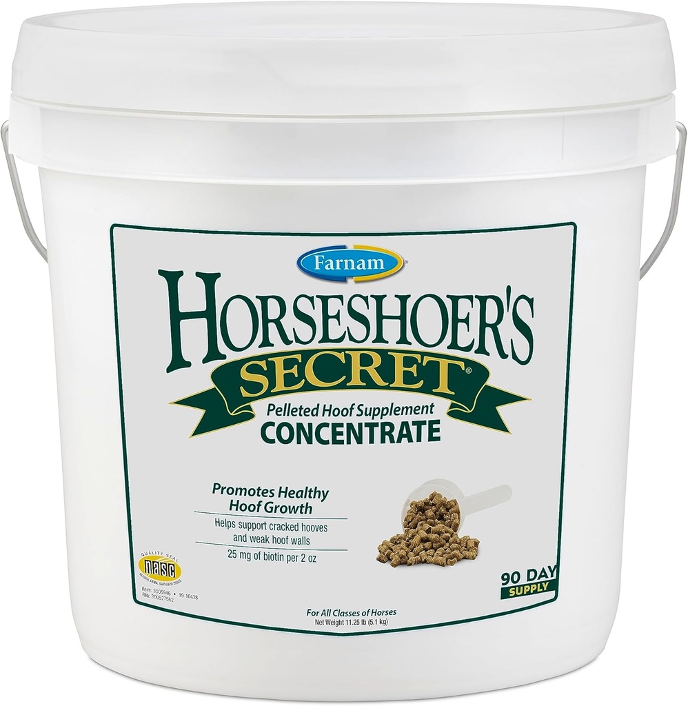 Farnam Horseshoer Secret Peelleted Hoof Supplements Concentrat, Formula economică cu 25 mg de biotină pe 2 uncii de servire, 11.25 lb, 90 zile de aprovizionare