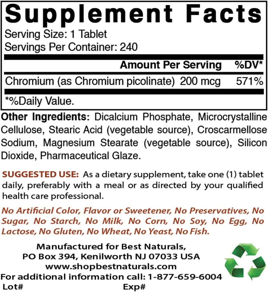 Picolinat de crom 200 μg & Vitamina C 1000 mg