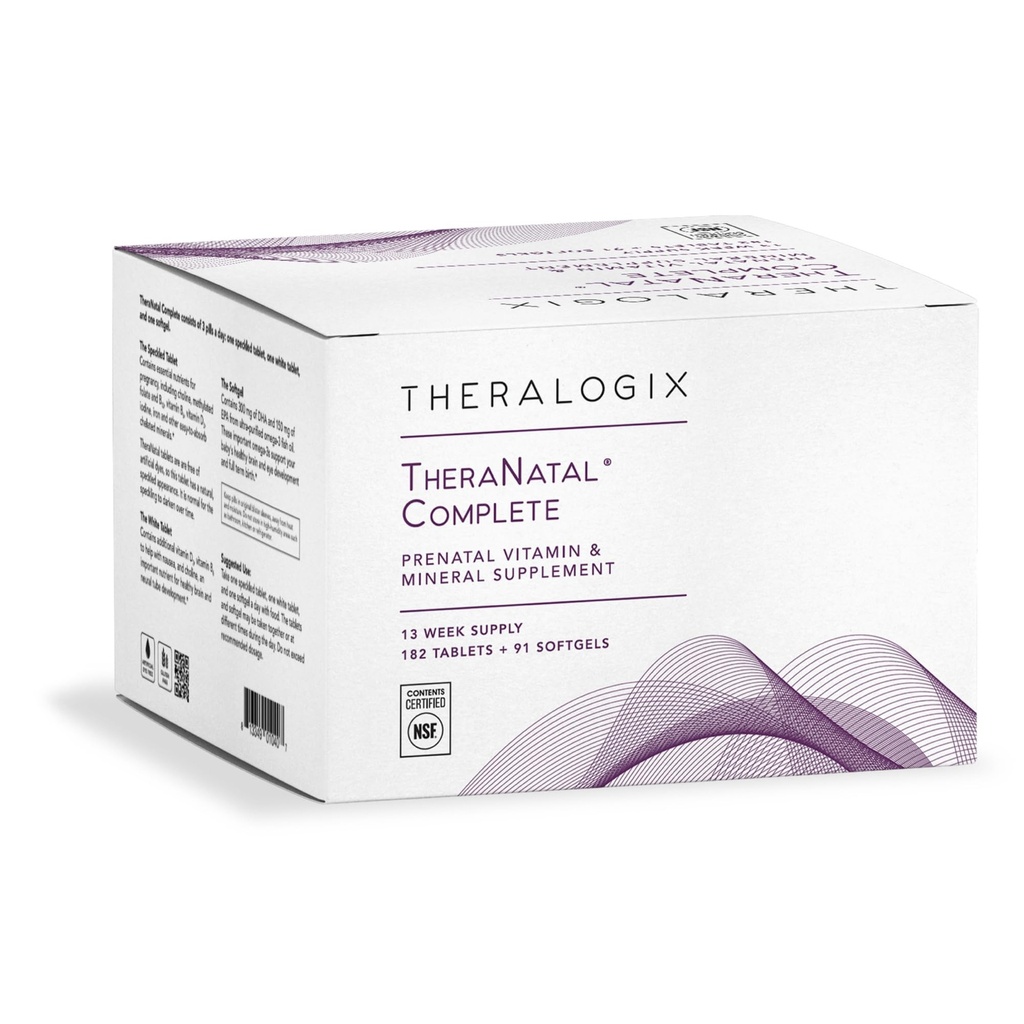 Theralogix TheraNatal Complete Suplimentul de vitamine prenatale - 91-Day Supply - cu DHA, vitamina D3, Folat, iod, colină, fier, vitamina B6 & More - NSF Certified - 182 comprimate & 91 Softgels