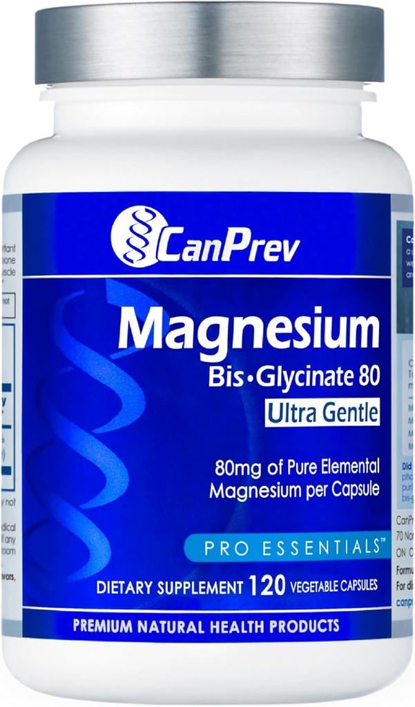 CanPrev Magneziu Biglicinat Chelated 80mg Ultra Gentle 120 V-Caps 120-Day Aprovizionare - Suport Functie musculara, Putere si Relaxare osoasa, Formula pura de magneziu Bisglicinat, Promoveaza Comfort si echilibru