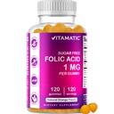 Acid folic vitamatic Gummies 1000 mcg (1 mg) - o vitamine prenatale esențiale pentru mama și copilul - vitamina B9-120 Gume Vegane (1)