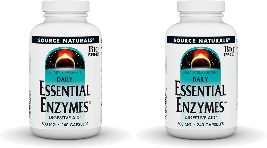 Sursa Naturals Essential Enzime 500 mg Bio-Aliniat Multiple Enzime Suplimentul Herbal Defense pentru Digestia, Gaz, Constipaţie & Bloating Relief - Suporturi Sistemul imunitar - 240 Capsule (Pachet de 2)