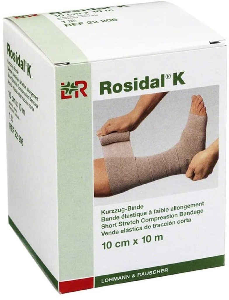 Lohmann & Rauscher Rosidal K Bandaj scurt de compresie Stretch, pentru utilizare în managementul edemului acut şi cronic, Edeme, & Insuficienţă venoasă, 3.93" x 11 Yards (10cm x 10m), 1 Roll