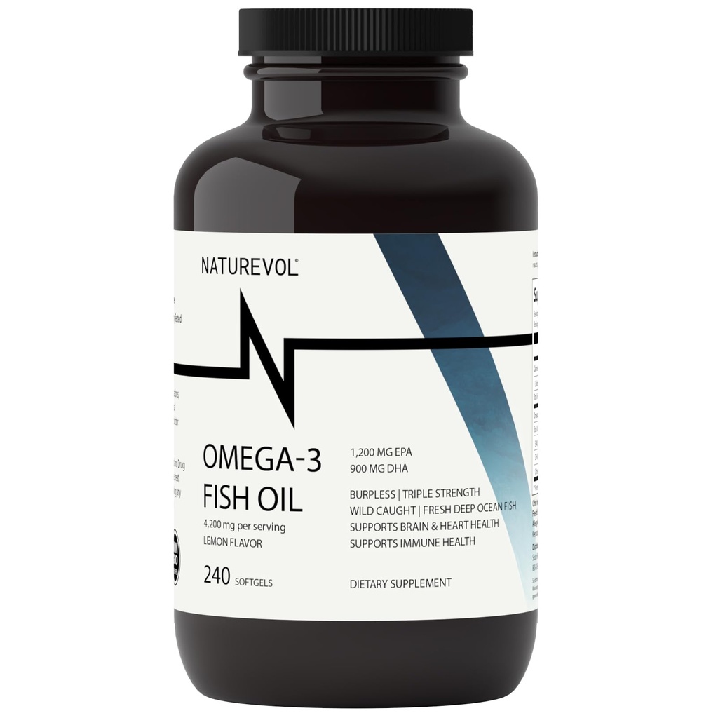 Putere triplă Omega 3 ulei de pește 4200mg - Burpless 