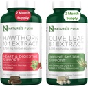 Nature's Push Hawthorn Berry and Olive Leaf Bundle of Super Potent 10:1 Hawthorn Berry Extract (2 Luna de aprovizionare) și Olive Leaf Super Potent 8:1 Extract 20% Oleuropein 750 mg capsule (2 luna de aprovizionare)
