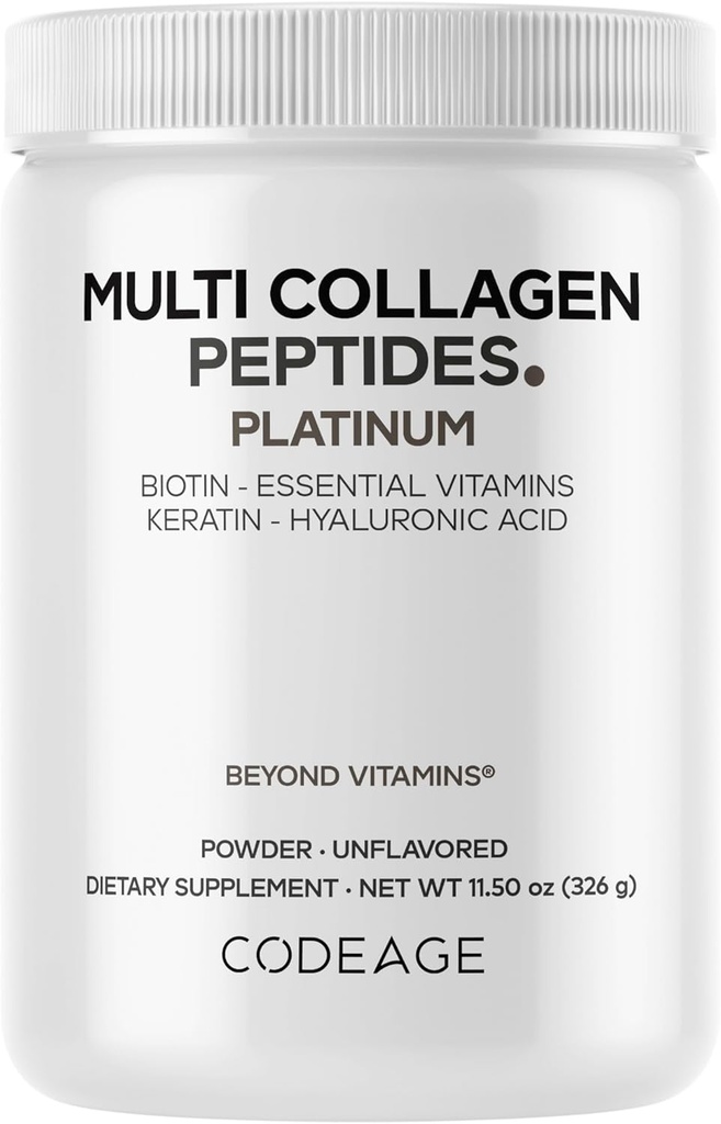 Codaj Multi Colagen pentru femei si barbati Biotin 10000mcg Keratina, Praf de proteine Vitamina C B6 D3, Acid hialuronic, Niacin - Hidrolized Colagen Coffee Creamer 5 Tipuri - Nearomate - Non-GMO - 11.5oz