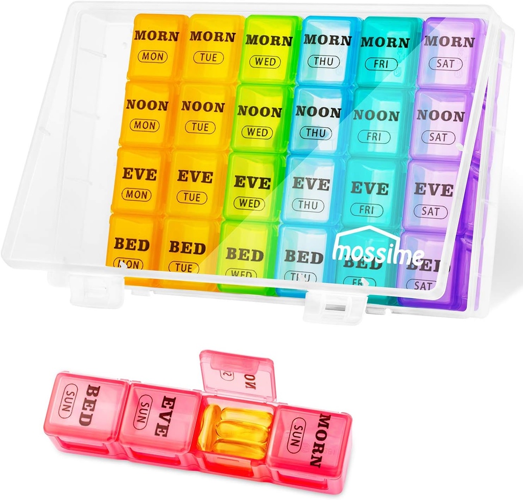 XL Large Weekly Pill Organizator de 4 ori pe zi, 7-Day Pilula cutii AM PM, Big Compartiments Pill Case, lunar Organizator de medicamente 28 zile Distribuitor de ulei de pește, Suplimentul titularului de vitamine