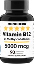 MONOHERB Vitamina B12 Metilcobalamină 5000 mcg - 90 capsule vegetariene - B12 Metil