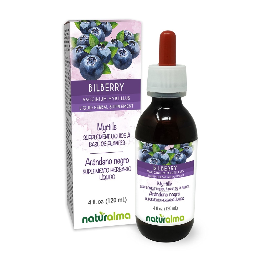 Naturalma Bilberry sau European Blueberry (Vaccinium myrtillus) Fruit alcool-free Tinctură - 4 fl oz Extract lichid în picături - Supliment vegetal - Vegan