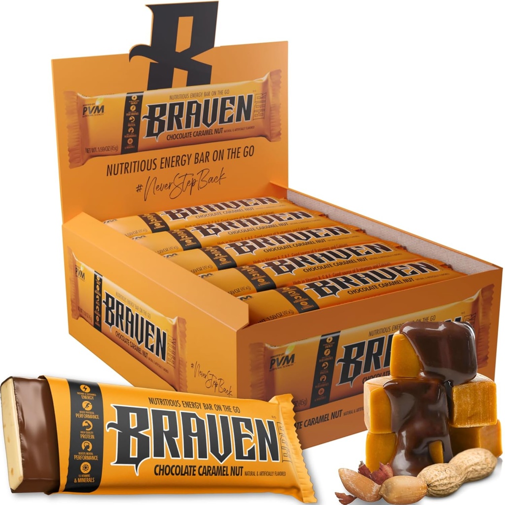 Braven Bar Ciocolata Caramel Nut Energy Baruri (1,59 oz, Pachet de 20) 