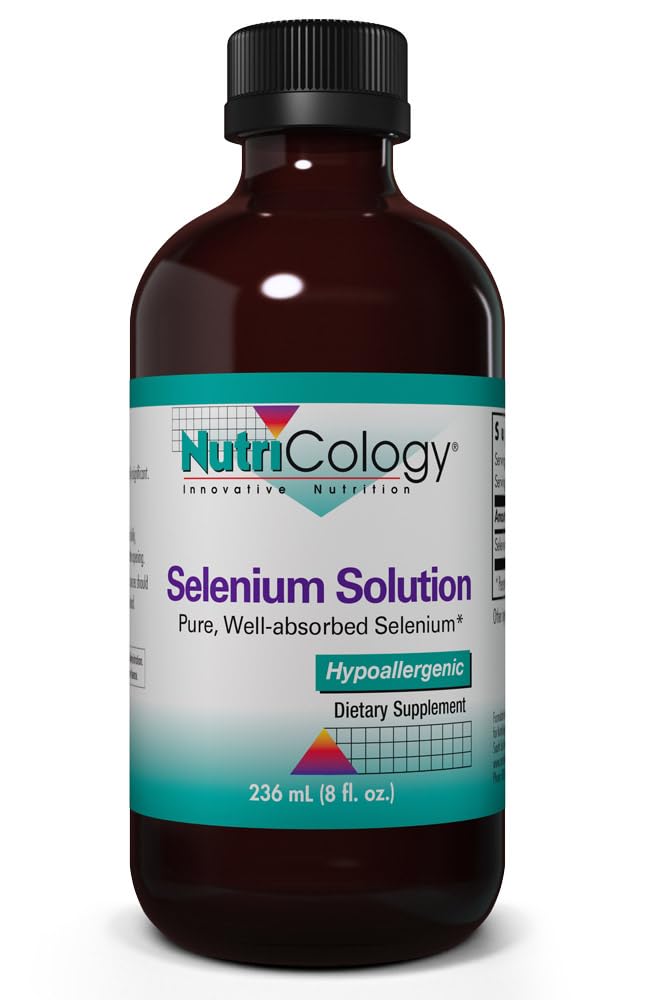 Nutricologie Soluţie de seleniu - Seleniu lichid bine absorbit, Selenit de sodiu pur, Suport tiroidian, Antioxidanţi, Supliment 100 mcg, Hipoalergic - 8 Fl Oz