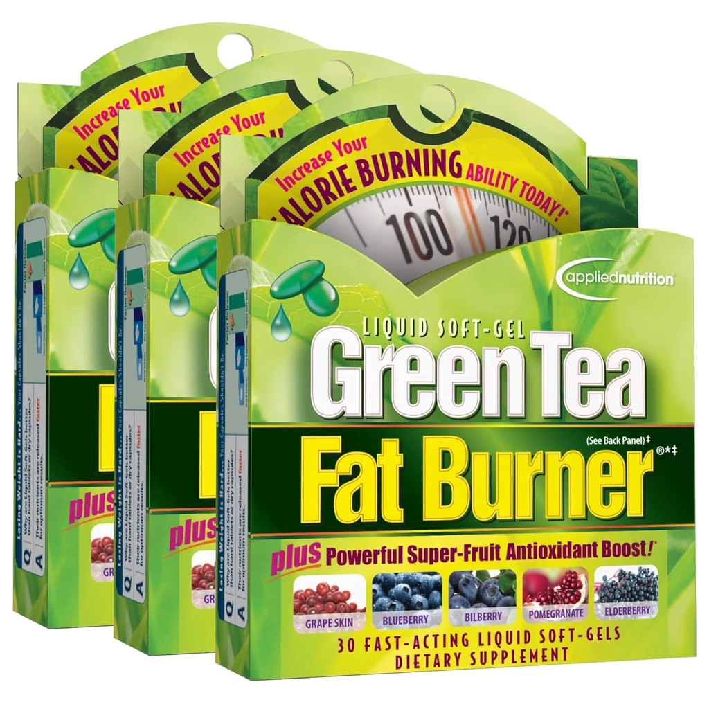 Nutritie aplicata Ceai verde Fat Burner - 30 lichid Soft-Gels, pachet de 3 - Creste Calorie Burning & Provizii puternic antioxidanti - 45 total serviri