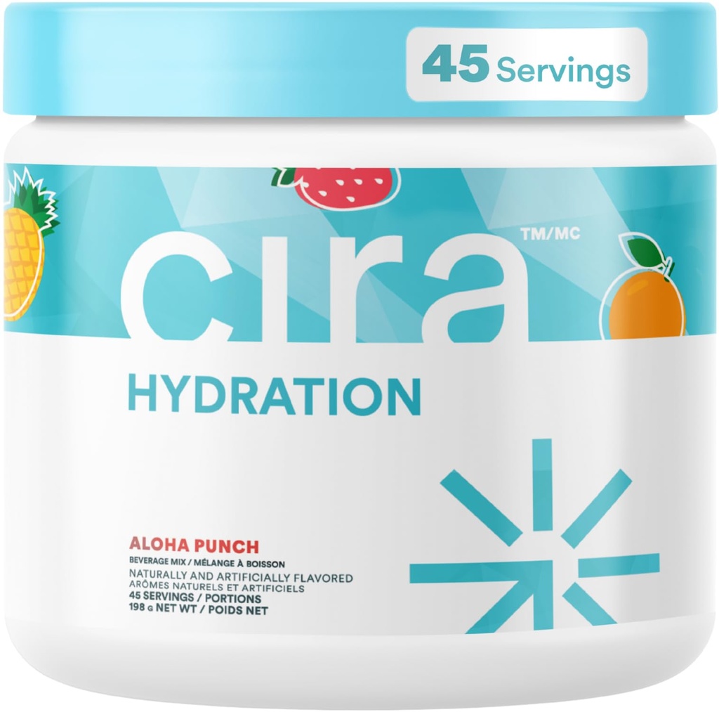 Cira Hydration Powder (45 Servings) - Electrolyte Drink Mix cu sare Himalayan pentru ajutor de deshidratare și recuperare - Punch de fructe