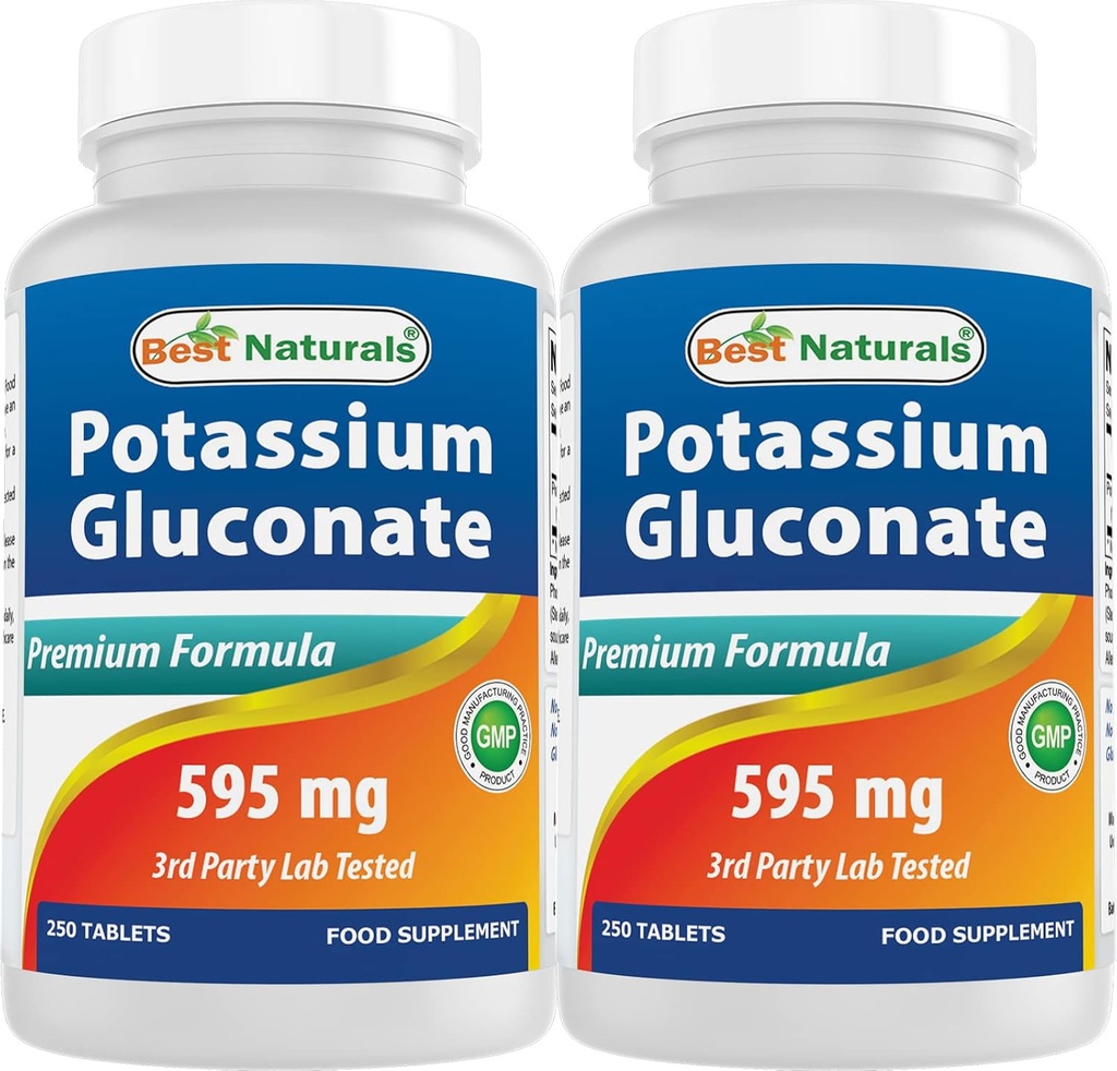Cele mai bune Naturale Gluconat de potasiu 595 mg 250 comprimate (250 număr de comprimate (pachet de 2))