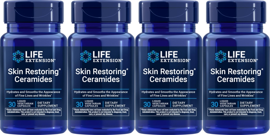 Life Extensie Skin Restaurarea Ceramidelor, 30 Capsule Vegetare lichide (Pachet de 4)