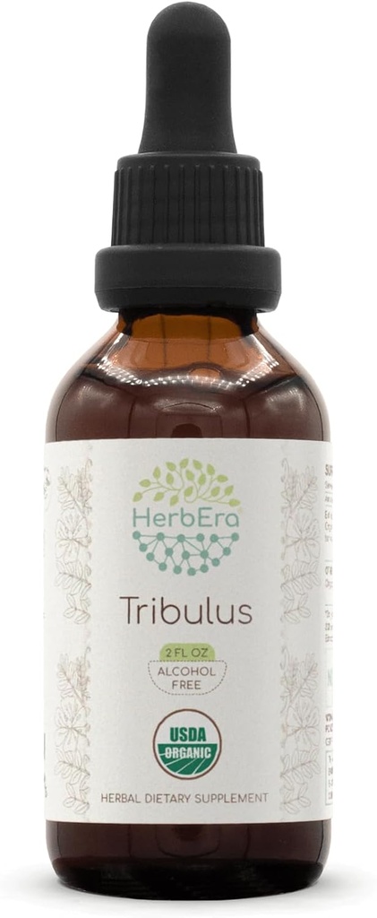 HerbEra Tribulus B60 Extract de plante fără alcool Tinctură, Picături lichide concentrate naturale USDA Organic Tribulus (Tribulus Terrestris) Fructe uscate (2 fl oz)