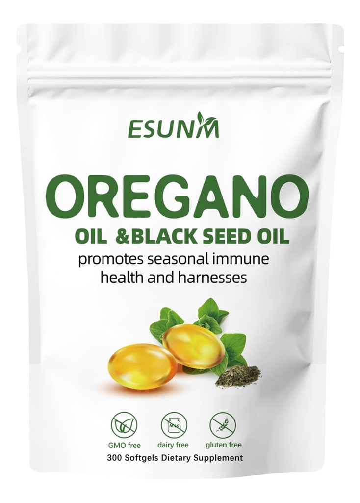 Oregano Softgels, Ulei de Oregano cu ulei de semințe negru promovează sănătatea și Harnesss imune sezoniere, Oregano Supliment capsule de ulei, non-GMO, Gluten gratuit, 300 capsule Softgel Supliment alimentar
