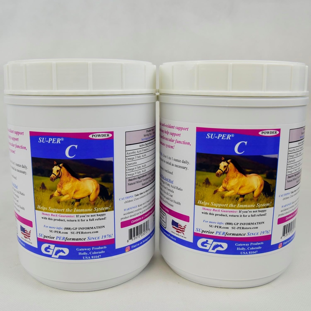 SU-PER C Vitamina C pentru cai - Antioxidant de ecvidee și supliment de sprijin imun - Vitamine de cal și suplimente minerale - 2,5 lire sterline, (2 ambalaj)
