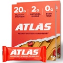 Atlas Proteine Bar, 20g Proteine, 1g zahăr, Ingrediente curate, Gluten gratuit (Peanut Butter Raspberry, 12 Conte (Pachet de 2))