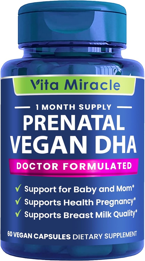 Suplimente prenatale DHA - Vegan 800mg DHA DPA pe bază de plante Omega 3 - Cel mai bun pentru mama optima si sanatatea bebelusului - Sustine creierul bebelusului si dezvoltarea ochilor Prenatala pentru femei fara ulei de peste