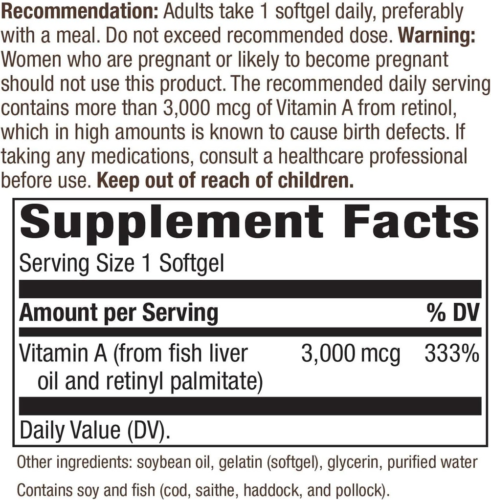 Natura's Way Vitamina A - 10000 UI - 100 Softgels
