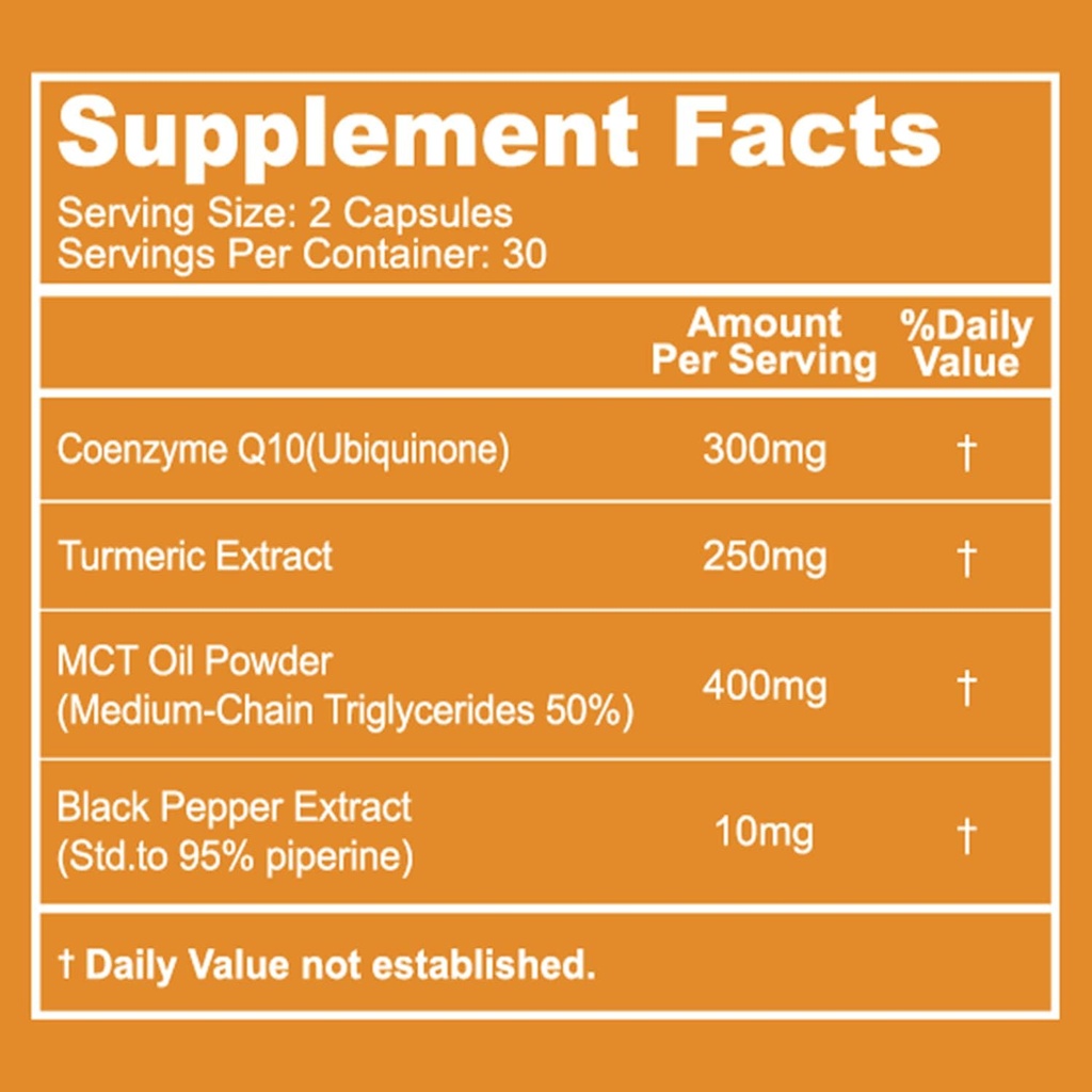 Capsule CoQ10 300mg, Supliment Vegan pentru producerea de energie, Non-GMO, Gluten gratuit - 60 Capsule vegetale
