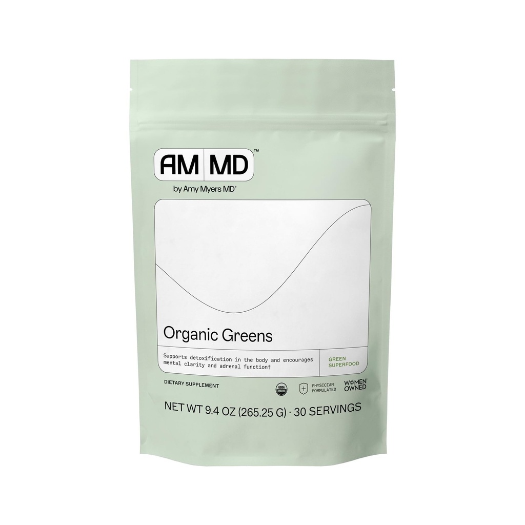 Amy Myers MD Organic Greens Powder - Suporturi Energie & Gut Health - USDA Organic Superfood Blend cu Spirulina, Chlorella, Barley Grass - 270g (30 Servings)