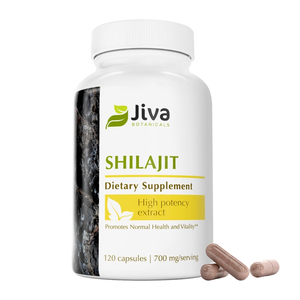 Jiva Botanicals Premium Shilaj Supplement 700 mg - Silajit Capsule Extract cu Minerale, Acid fuzelic/humic pentru Suport Immune & Nomal Digestive Health - 120 Vegan Capsule (Pachet de 1)