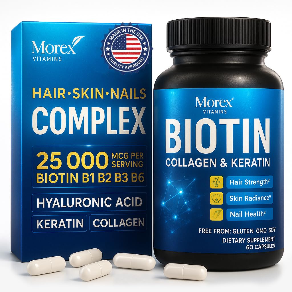 Biotin Keratin & Colagen Capsule - Made in USA - Natural Colagen, Keratina & Biotina pentru cresterea parului - Biotin & Colagen Vitamine cu Multi Colagen Peptides pentru pierderea parului, Piele & Nails - 60 Capsuri