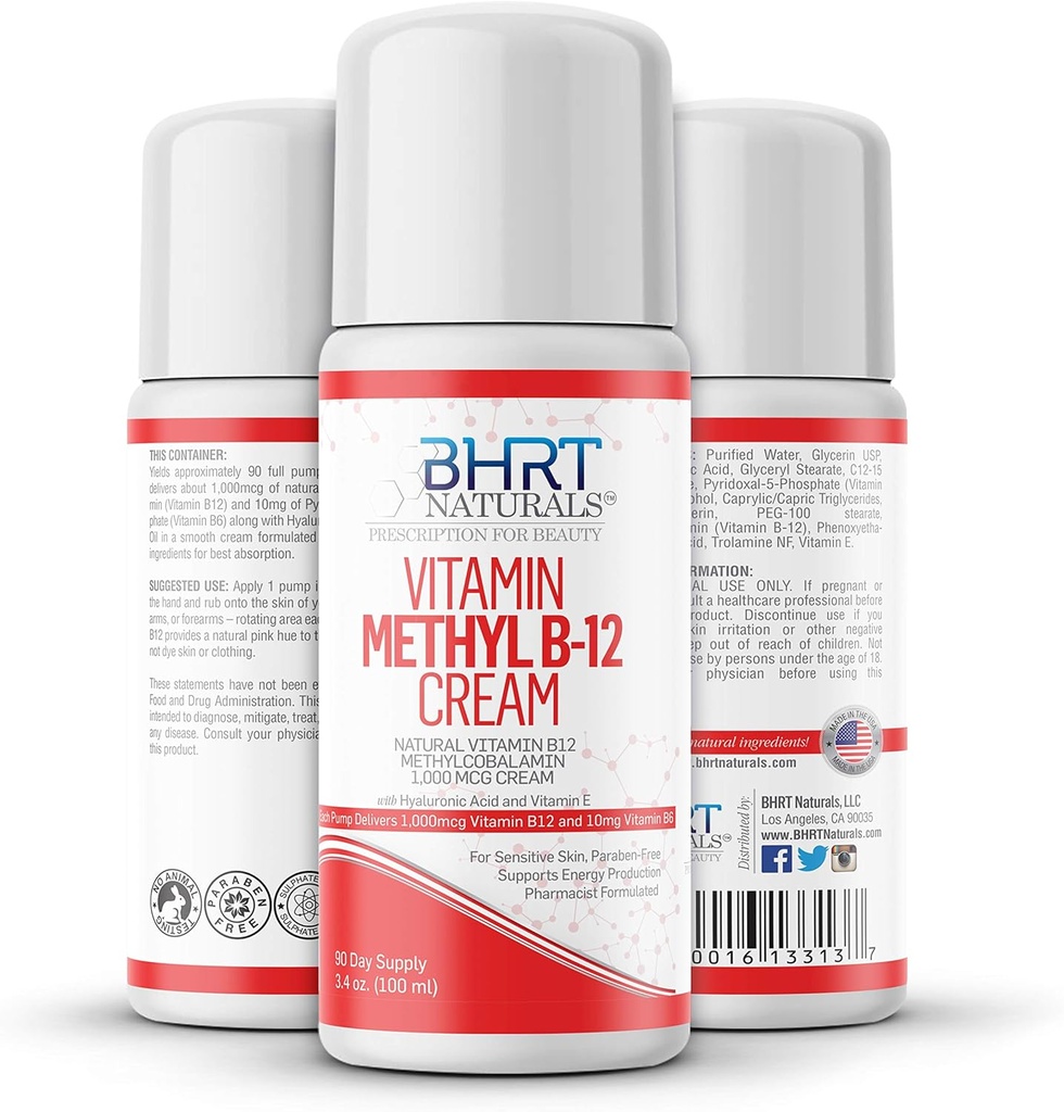 Vitamina B12 Cream 1000mcg - Farmacist Formulat - Toate naturale metilcobalamină (metil B12) și vitamina B6 Crema pentru energie, Mood, & Heart Health - Ajuta cu Eczema și Psoriazis - Statele Unite ale Americii Made