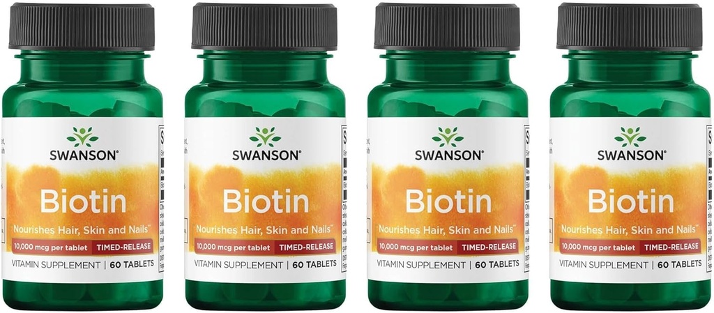 Swanson Biotin - Timed- Release 10000 mcg 60 Tabs (4 ambalaj)