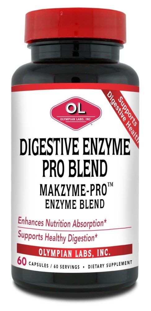 Olympian Labs Digestive Makzyme-Pro Enzime, 60 capsule, rupe în jos proteine, carbohidrati, grasimi, ulei & lapte, 60 Serviri