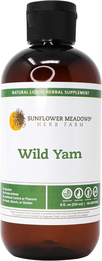 Wild Yam Liquid Herbal Supliment - 8oz- alcool fără, non-GMO, Made with Organic Ingrediente