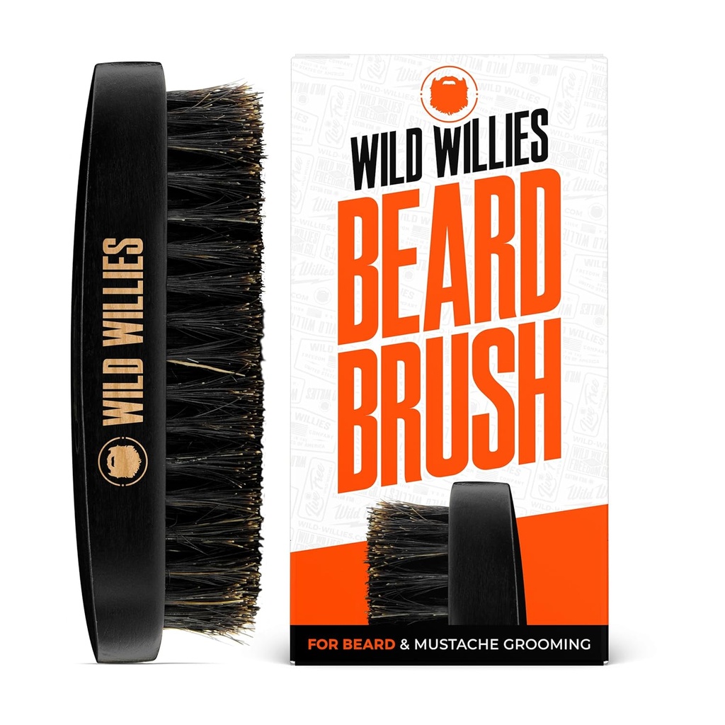 Wild Willies Natural Boar Bristle Brush for Hair & Beard - Multipurpose Boar Bristle Hair Brush for Grooming Slick Back Hair, Beard, and Mustache - Travel Size Beard & Hair Brush for Men
