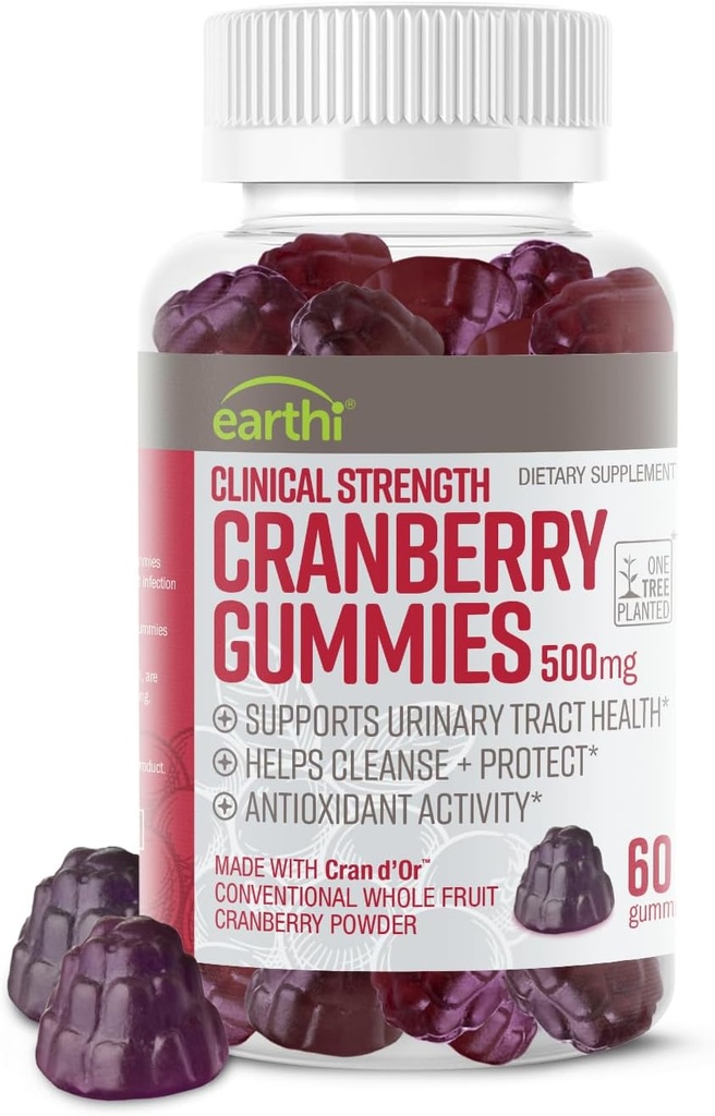 Concentratia clinica Gume de cranberry 500mg - Suportul pentru tractul urinar Sănătate pentru femei si barbati - Superaliment antioxidant pentru a curăța și proteja - Cran d'Or Cranberry pulbere Supliment (60 gume)