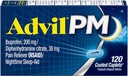 Advil PM (120 Count) Durere Relieiver/Nighttime Sleep Aid Caplet acoperit, 200mg Ibuprofen, 38mg Difenhidramină (Pachet de 2)