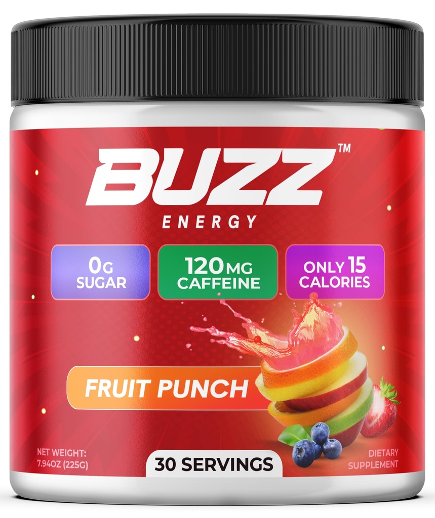 Morning Buzz Energetic Drink Powder - Energizant Boost Drink Mix - Sugar-Free Energy with Antioxidanti - Dimineata Kickstart si Sports Nutrition Endurance Product - 30 Servings, Fruit Punch, 7.9 Ounces