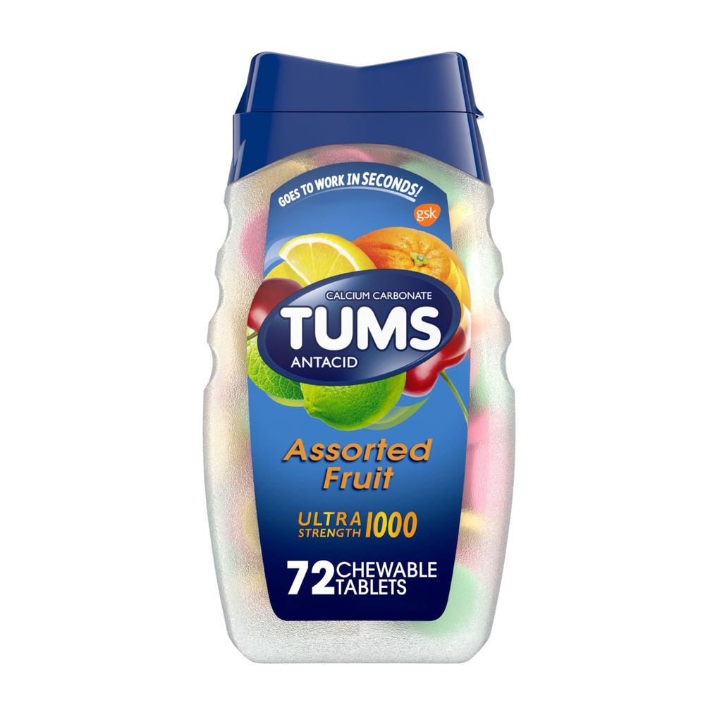 TUMS Ultra Concentrație Antiacid comprimate pentru arsuri la stomac masticabile și acid Indigestie Relief, fructe asortate - 72 Număr