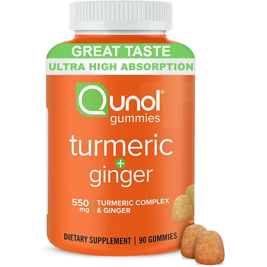 Qunol Turmeric și Ginger Gummies - Supliment de sprijin comun cu Ultra mare absorbție, 90 conte Vegan și gluten gume gratuite