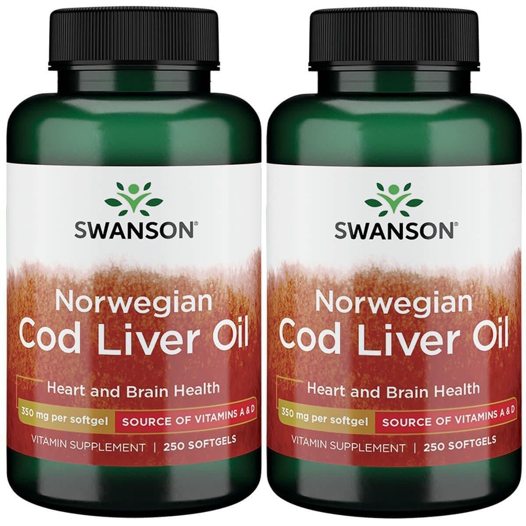 Swanson Cod Ulei de ficat 1250 Iu A/135 Iu D 250 Sgels (2 ambalaj)
