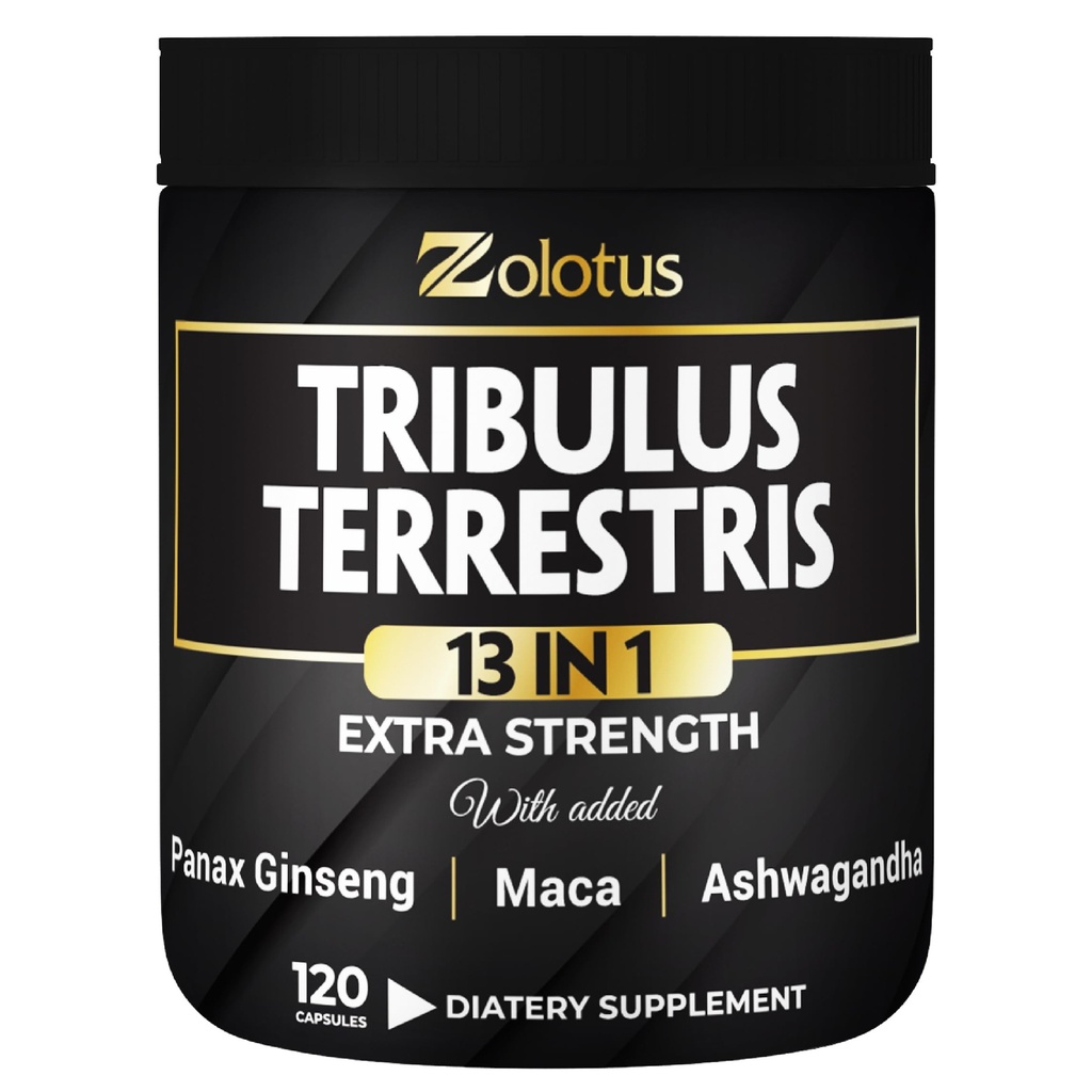 Zolotus 13in1 Tribulus Terrestris Capsule cu Maca, Horny Goat buruieni, Panax Ginseng, Saw Palmetto, Tongkat Ali, Shilaj & More - Energie, Rezistenta Supliment pentru barbati si femei - 120 Conte