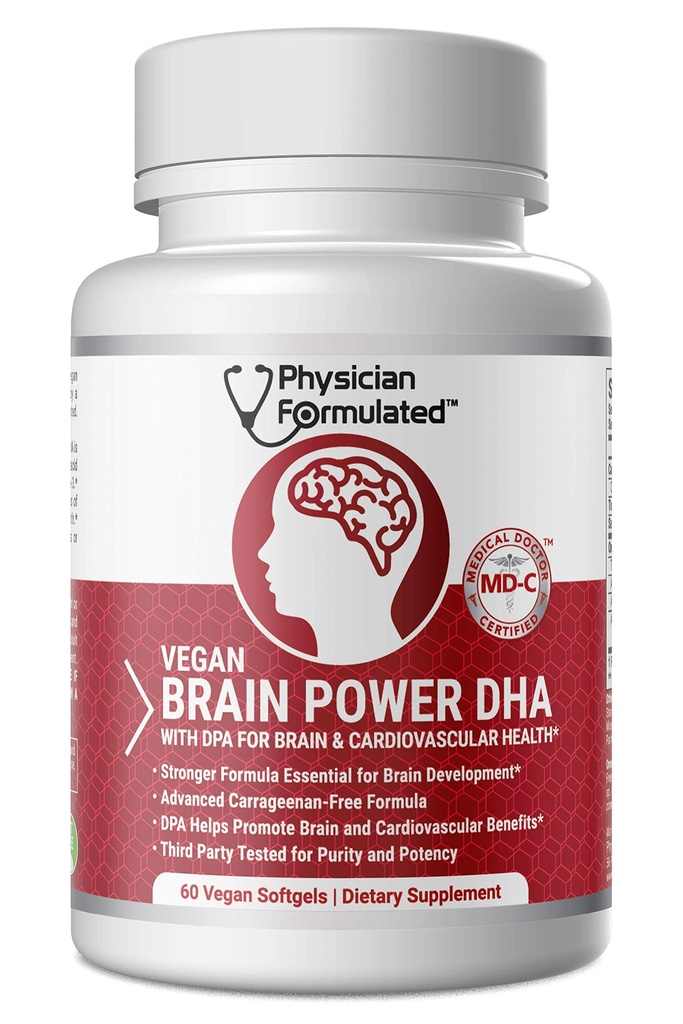 Vegan DHA pentru creier și prenatal 100% Algae bazate pe Omega 3 Acidi grași esențiali cu NO Carragenan, NU ulei vegetal Plus 2500mcg Astaxantină