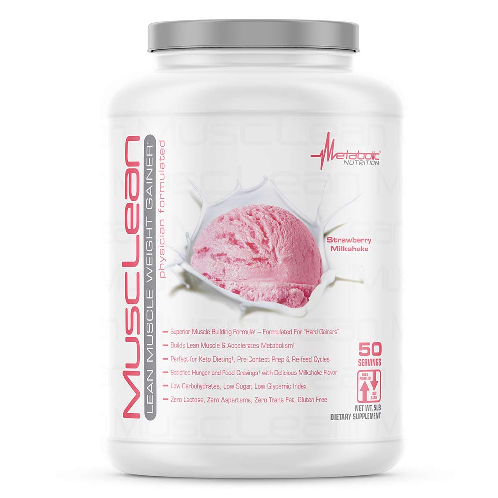 Metabolic Nutriție - Musclean - Milkshake, Whey mare Proteine Masa de înlocuire, Întreținere Nutriție, Carb scăzut, Keto Diet, Enzime digestive, Căpșuni, 5 Lire (50 ser)