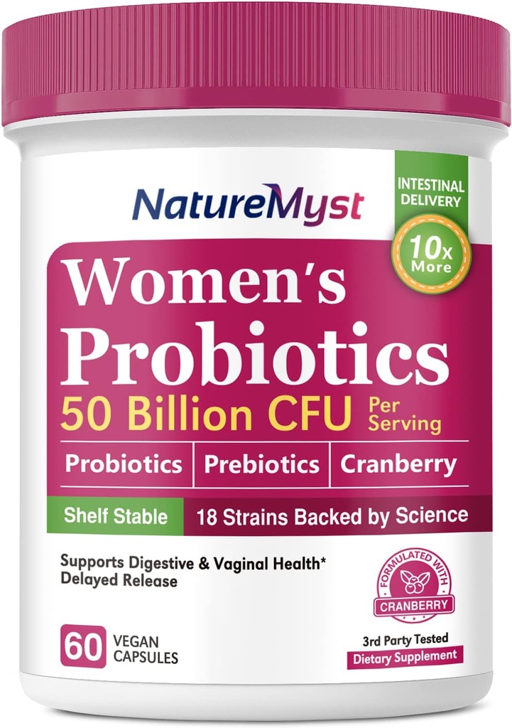 Femeie: Probiotice, 50 Miliarde CFU, 18 Tulpini pentru femei, Plus Prebiotic & Cranberry, Suport Digestive, Vaginal & Uurina Sănătate, Perioada de valabilitate Stabil, 60 Capace Vegan de eliberare întârziate