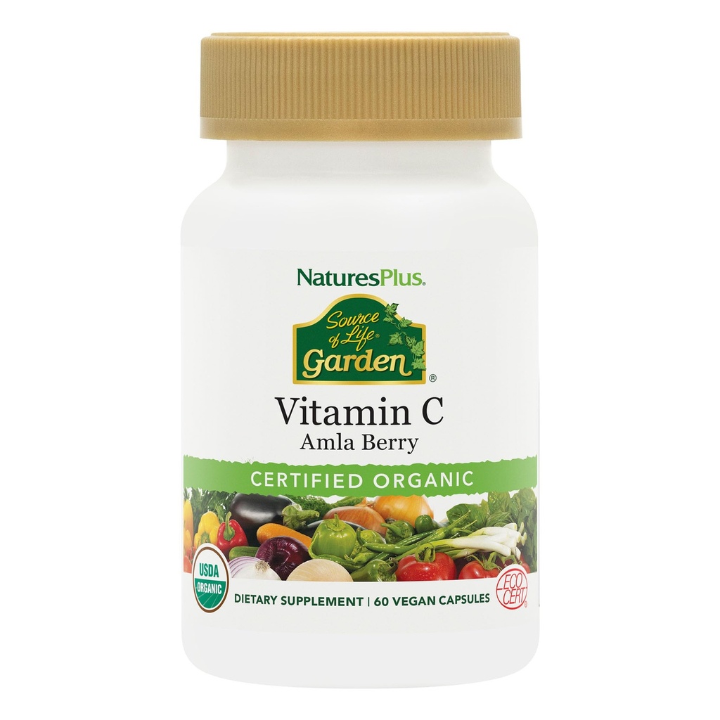 Naturas Plus Sursa de viata Gradina Certified Organic Vitamina C - 500 mg, 60 Capsule Vegane - Întreaga alimente Suport imunitar, Antioxidant - Vegetarian, Gluten-Free - 30 Serviri